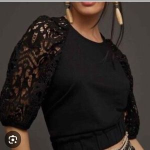 Anthropologie Dolan puff sleeve top, black, Petite XS